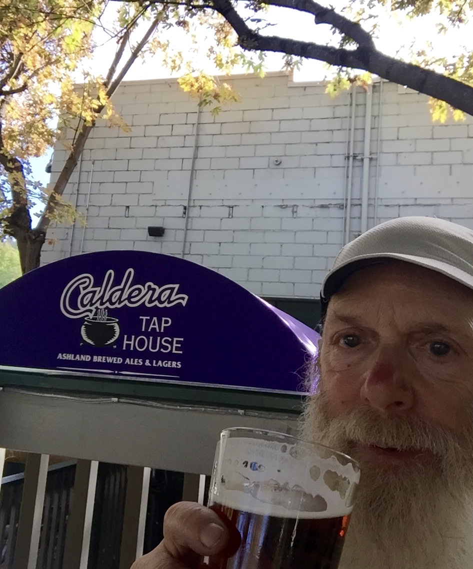 Having a beer at the Caldera Tap House 