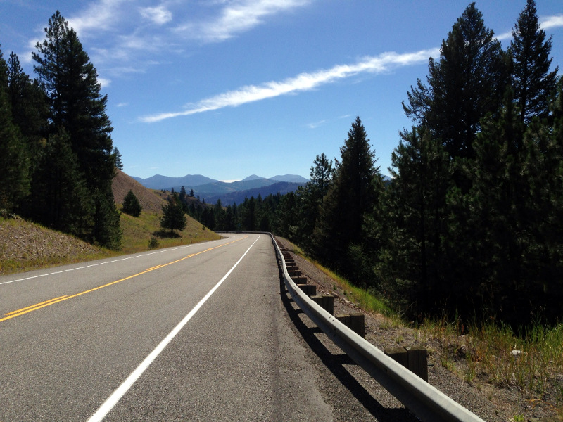Heading down from Wauconda Pass to Republic. Still a wide open road with a good bike lane and no traffic.